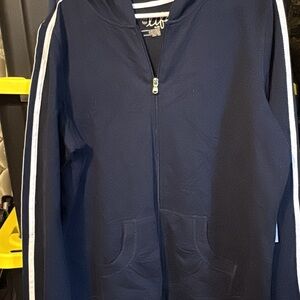 With tags….Navy Zip-Up Hoodie with White Stripes